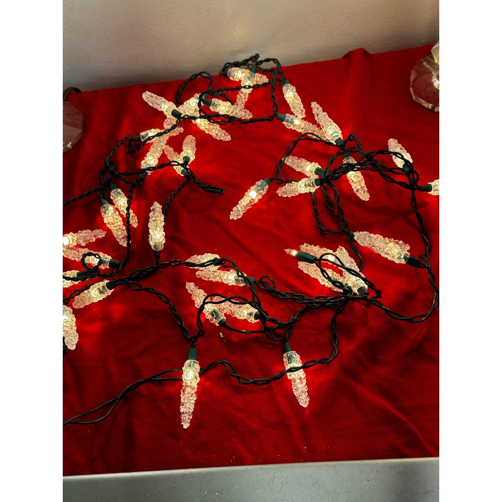 Vintage Ice Crystal Icicle String Lights 2 Working Strands Christmas Decor Clear